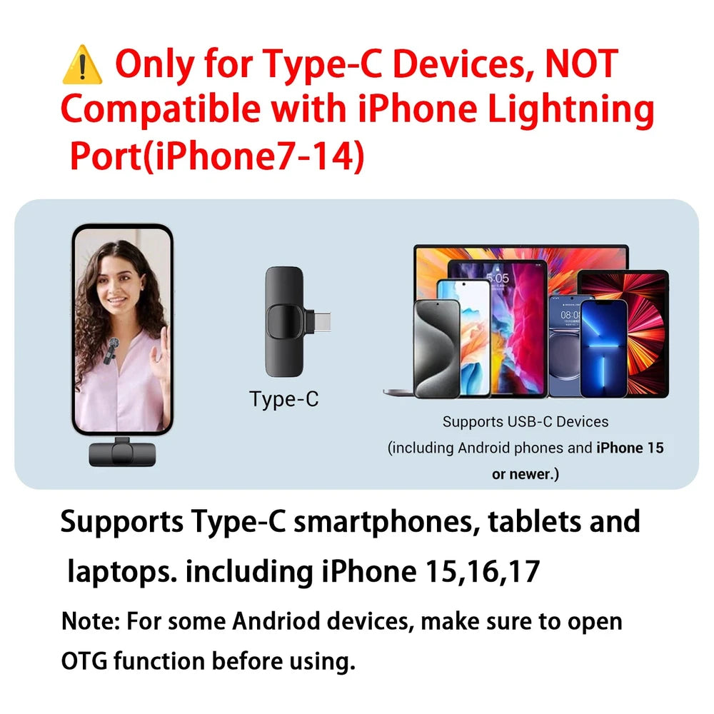 Type-C Port Professional Wireless Lavalier Microphone for Smartphones, Computers, Tablets, Plug and Play