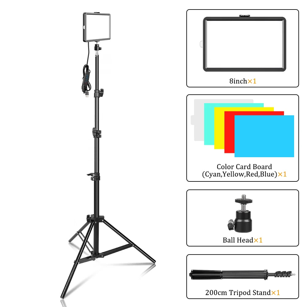 Selfie Light Three Color 6" 8" LED Panel Dimmable Lighting Video Photography Photo Studio Youtube Phone Live Stream Fill Lamp