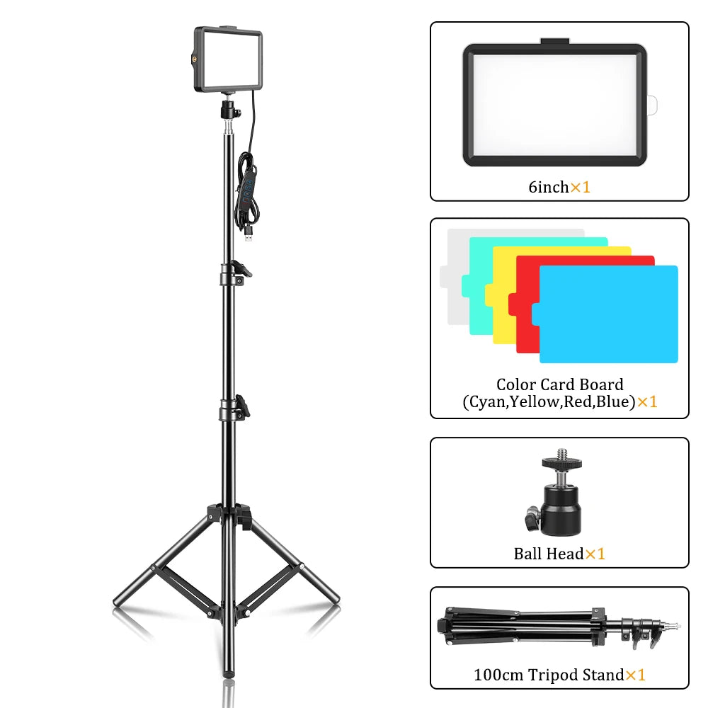 Selfie Light Three Color 6" 8" LED Panel Dimmable Lighting Video Photography Photo Studio Youtube Phone Live Stream Fill Lamp