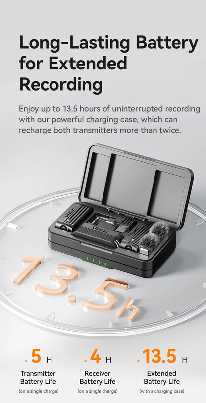 Ulanzi A100 Wireless Microphone Lavalier MIC for iPhone 16 15 Pro（Max） Camera Sound Recording Real-time Monitoring  J12 Upgrade