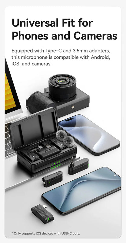 Ulanzi A100 Wireless Microphone Lavalier MIC for iPhone 16 15 Pro（Max） Camera Sound Recording Real-time Monitoring  J12 Upgrade