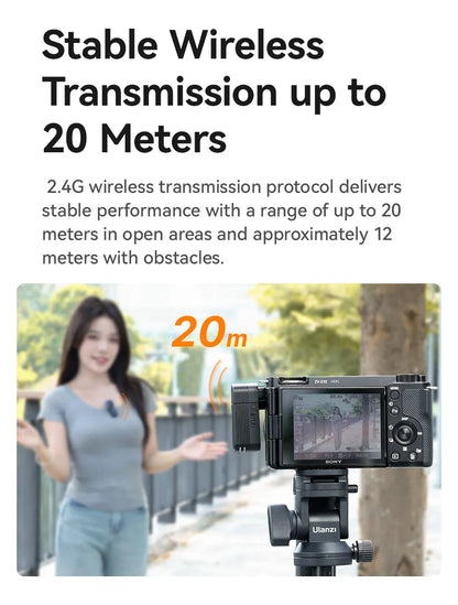 Ulanzi A100 Wireless Microphone Lavalier MIC for iPhone 16 15 Pro（Max） Camera Sound Recording Real-time Monitoring  J12 Upgrade