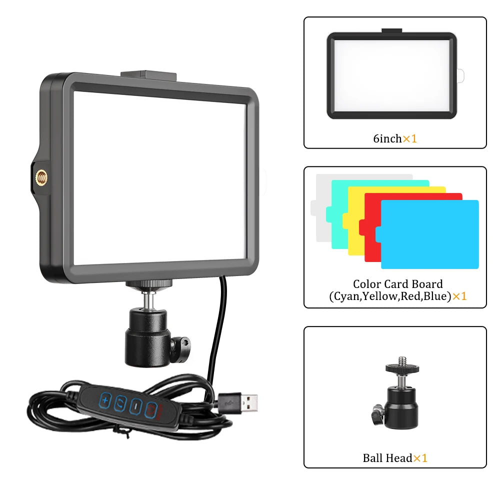 Selfie Light Three Color 6" 8" LED Panel Dimmable Lighting Video Photography Photo Studio Youtube Phone Live Stream Fill Lamp