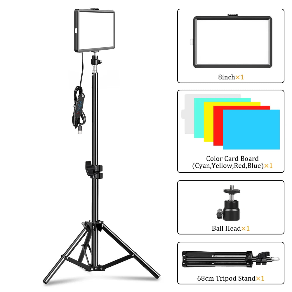 Selfie Light Three Color 6" 8" LED Panel Dimmable Lighting Video Photography Photo Studio Youtube Phone Live Stream Fill Lamp