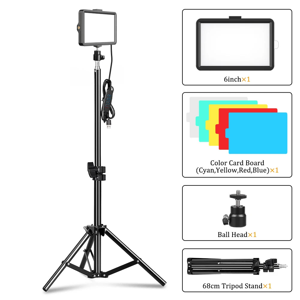 Selfie Light Three Color 6" 8" LED Panel Dimmable Lighting Video Photography Photo Studio Youtube Phone Live Stream Fill Lamp