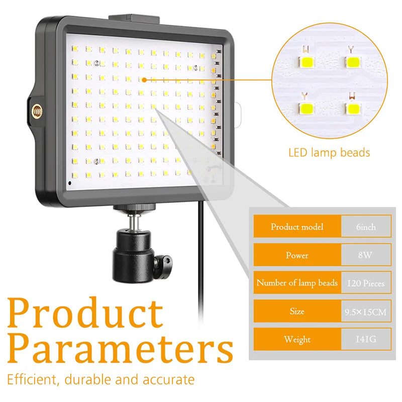 Selfie Light Three Color 6" 8" LED Panel Dimmable Lighting Video Photography Photo Studio Youtube Phone Live Stream Fill Lamp