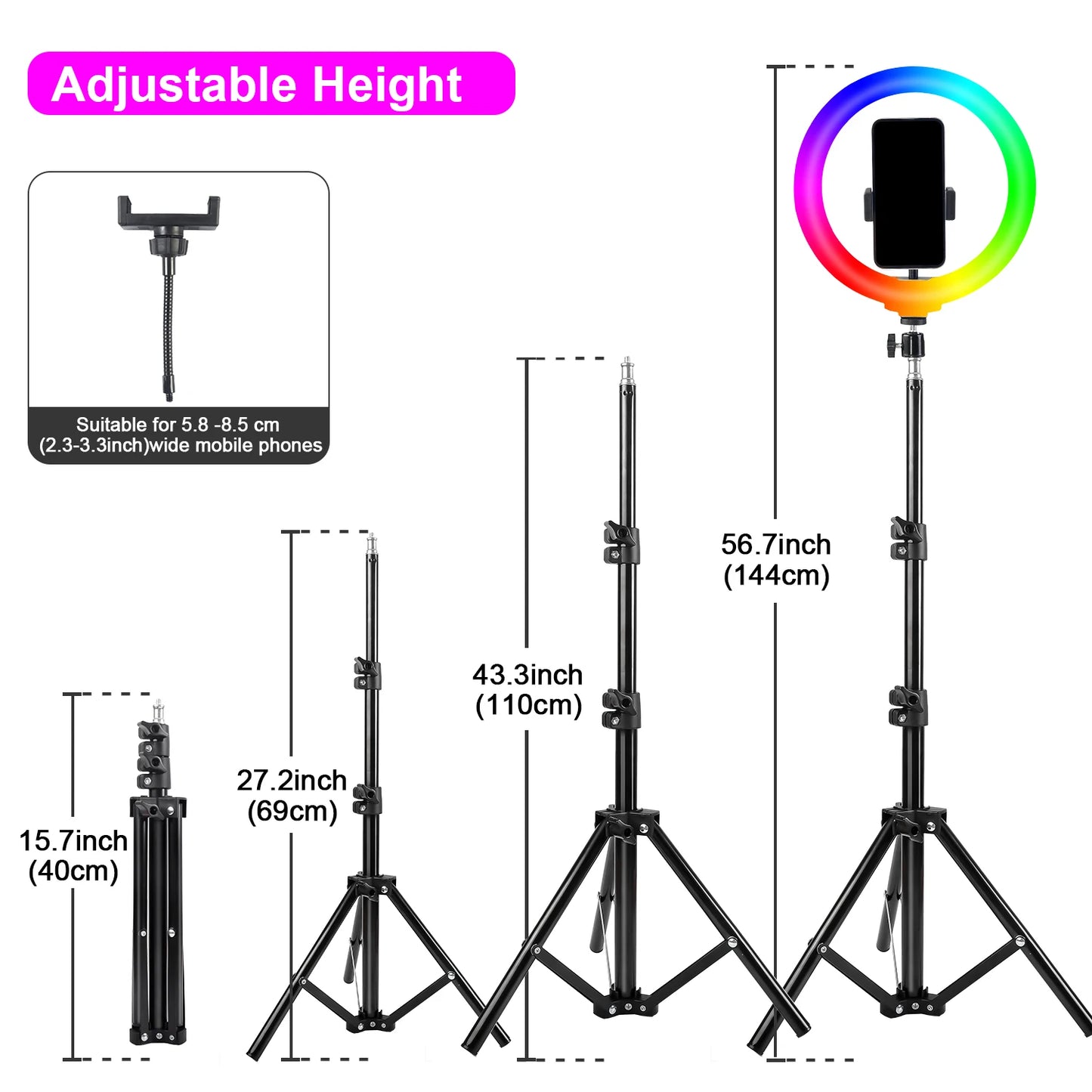 12" Dimmable LED Selfie Ring Light Kit With 110cm Tripod And Phone Holders - Perfect For Weddings, Parties, Photography
