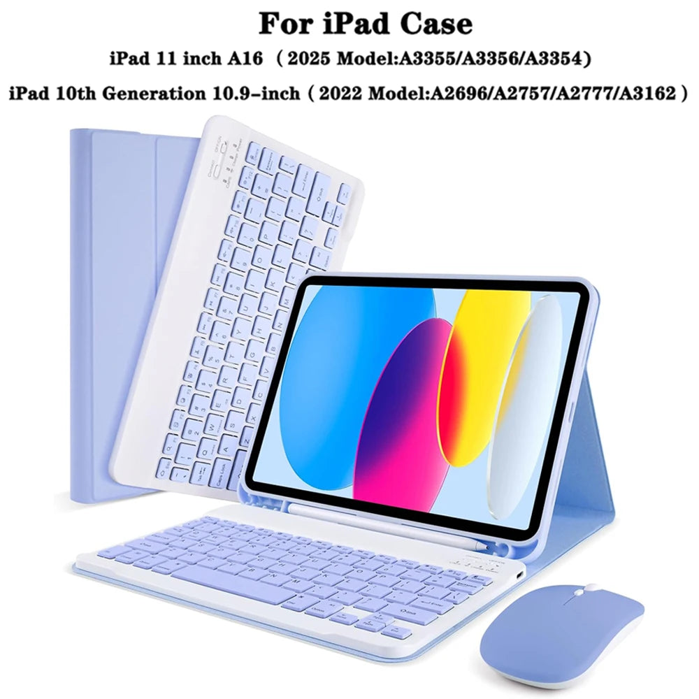 Keyboard Case for iPad 11th Gen (A16) 11 Inch 2025, Detachable Keyboard for iPad 10th Gen 10.9 Inch 2022 with Pencil Holder