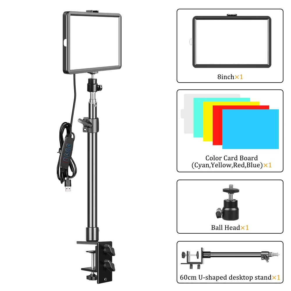 Selfie Light Three Color 6" 8" LED Panel Dimmable Lighting Video Photography Photo Studio Youtube Phone Live Stream Fill Lamp