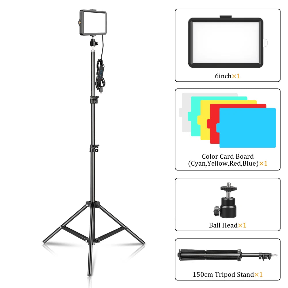 Selfie Light Three Color 6" 8" LED Panel Dimmable Lighting Video Photography Photo Studio Youtube Phone Live Stream Fill Lamp