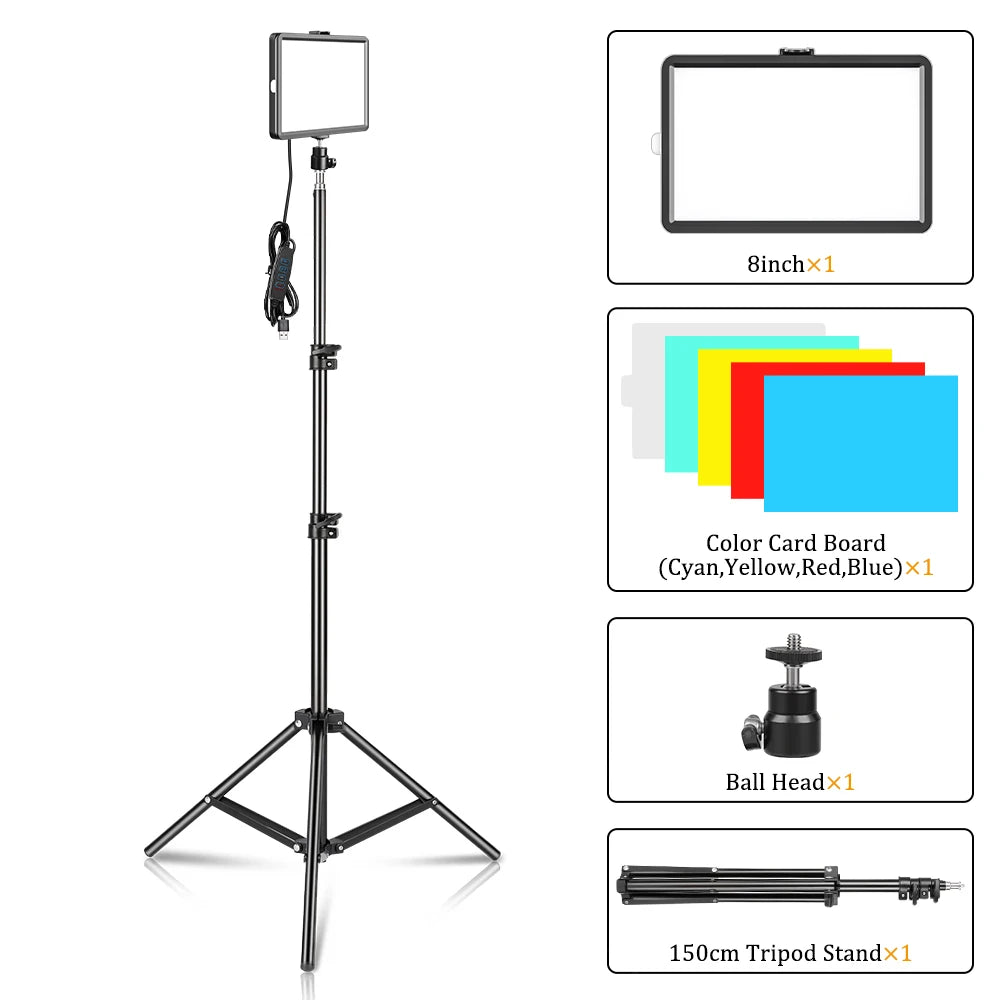 Selfie Light Three Color 6" 8" LED Panel Dimmable Lighting Video Photography Photo Studio Youtube Phone Live Stream Fill Lamp