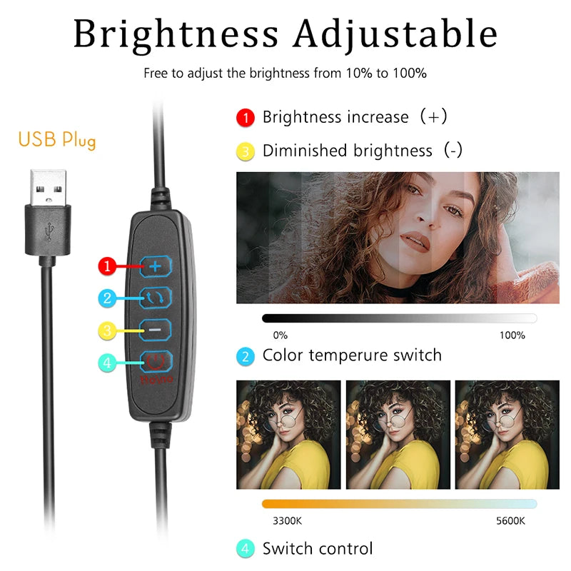 Selfie Light Three Color 6" 8" LED Panel Dimmable Lighting Video Photography Photo Studio Youtube Phone Live Stream Fill Lamp